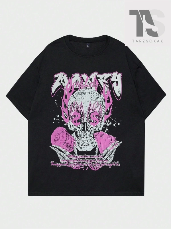 Street Life Erkek Kanat & Harf Baskılı Oversize T-shirt