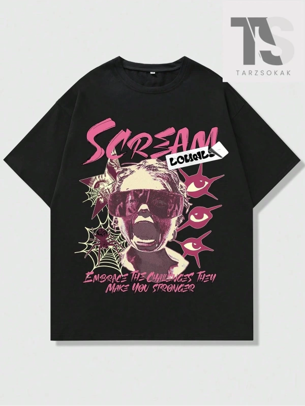 Street Life Erkek Karakter ve Slogan Baskılı T-shirt
