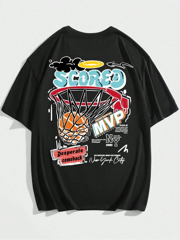 Street Life Guys Sloganlı Basketbol Grafikli Harajuku Style