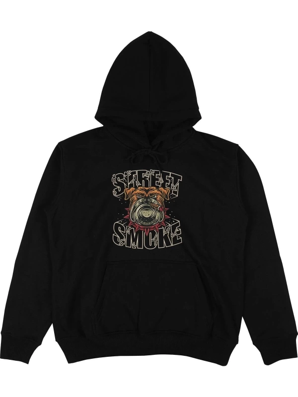 Street Smoke Siyah Oversize Unisex Kapüşonlu Sweatshirt Hoodie