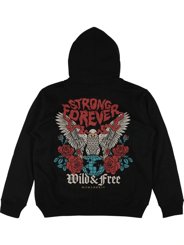 Strong Forever Siyah Oversize Unisex Kapüşonlu Sweatshirt Hoodie