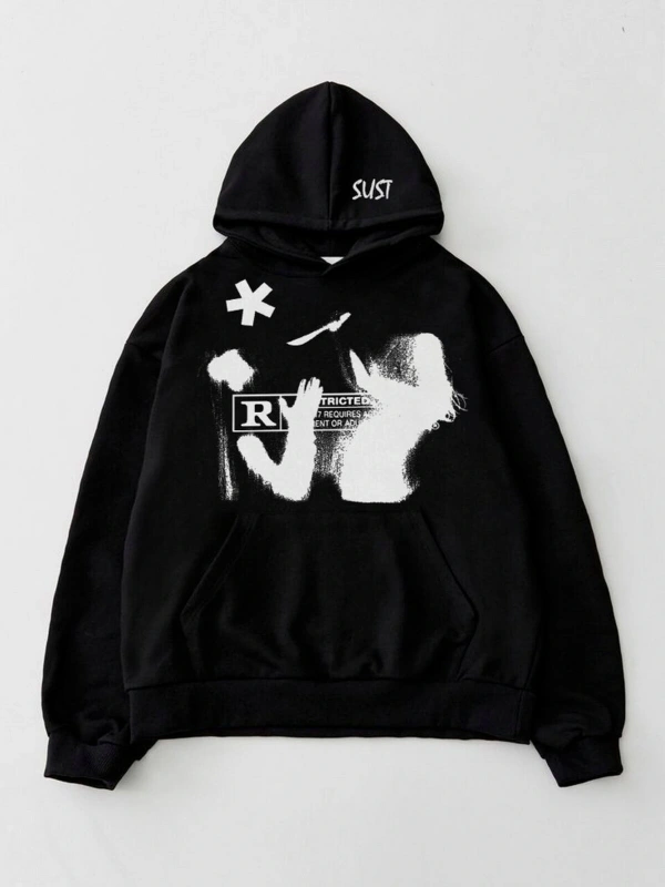 STUSSY BASKILI OVERSIZ SWEATSHIRT MODELLERİ Siyah