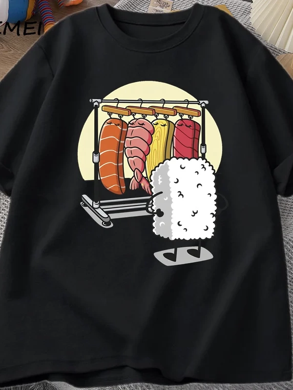 Suşi Dolap TKadın Erkek Komik Yüksek Kaliteli T-shirt Pamuk Grafik T Shirt Gevşek Kıs 2915