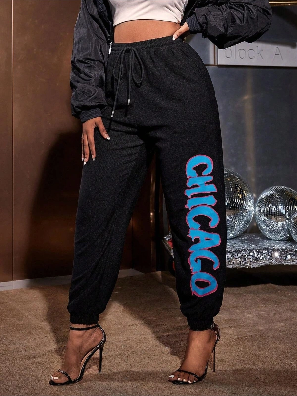 SXY Letter Graphic Drawstring Waist 4 Mevsim Eşofman