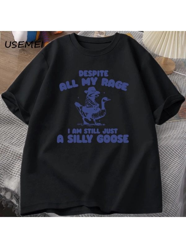 T-Shirt Garip Meme T-Shirt Komik Kaz Tshirt Pamuk Kısa