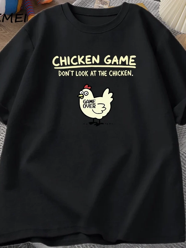 Tavuk Oyunu Tavukya Bakmayın Komik T Shirt Pamuk Kısa Kollu O Boyun Grafik Tees Erkek Tasarım 2813