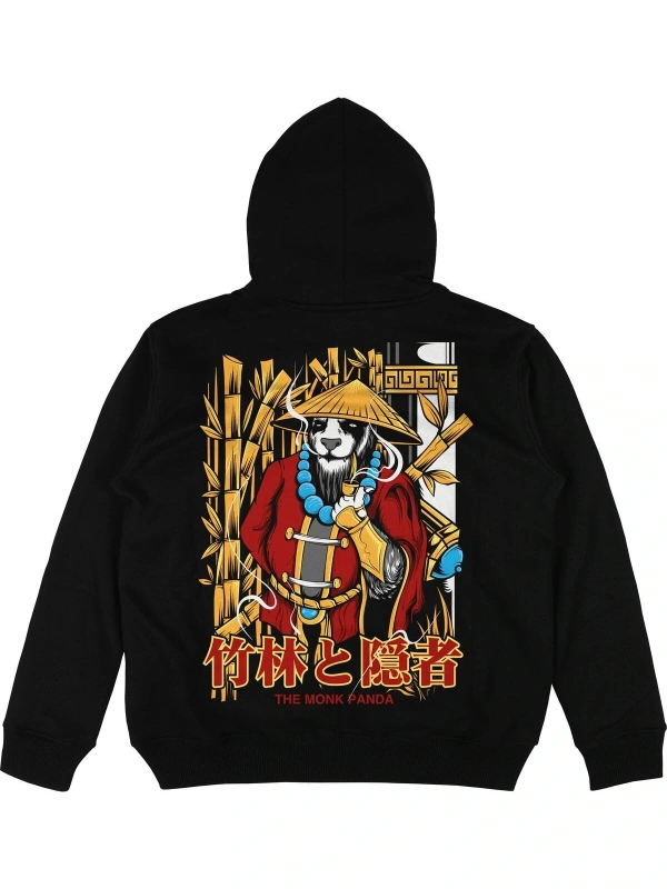 The Monk Panda Siyah Oversize Unisex Kapüşonlu Sweatshirt Hoodie