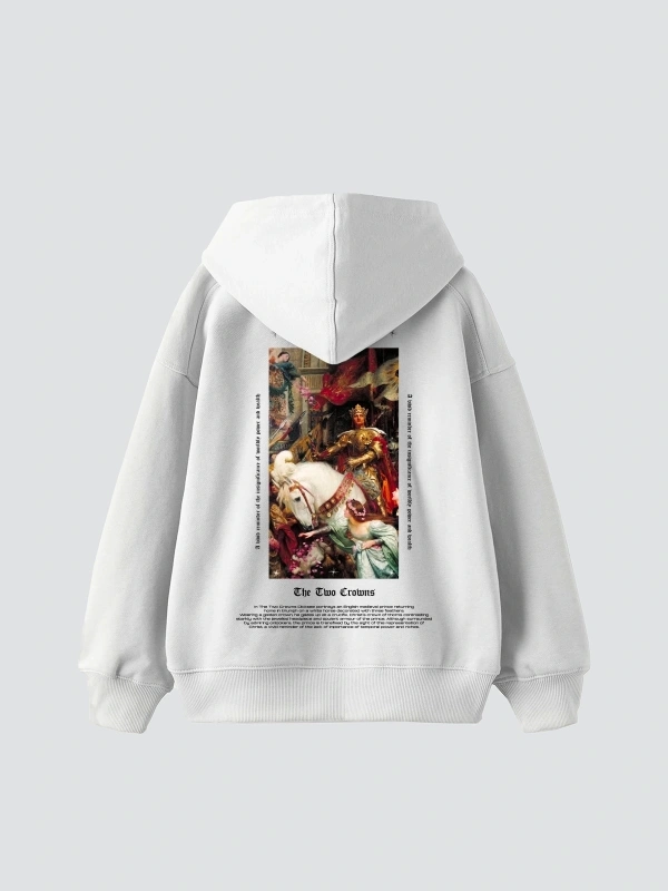 The Two Crowns Baskılı Oversize Unisex Premium Beyaz