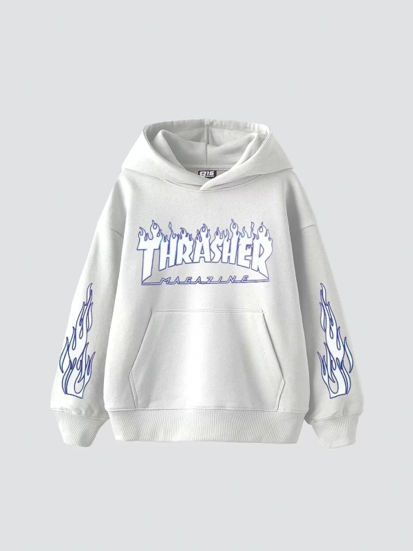 Thrasher Flam Baskılı Oversize Unisex Beyaz