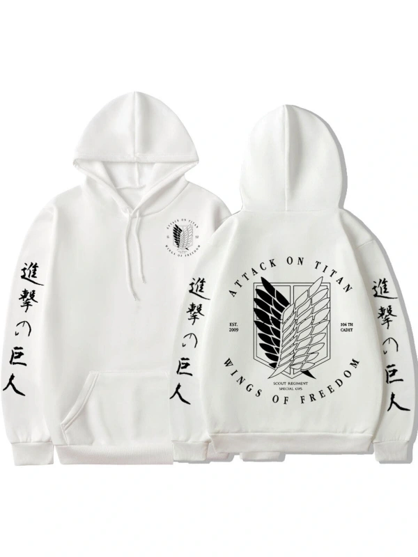 Titan Grafik Logo Baskılı Kapüşonlu Svetşört 14775 Beyaz