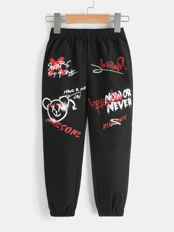 Toddler Boys Bear & Letter Graphic Elastic Waist Pants
