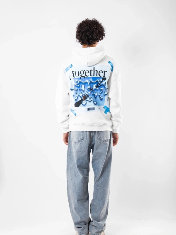 Together Baskılı Oversize Unisex Beyaz