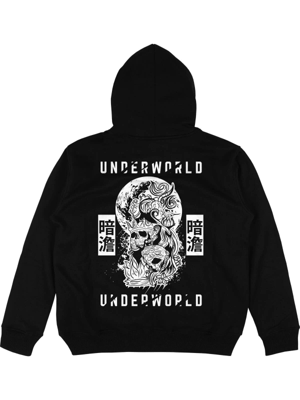 Underworld Siyah Oversize Unisex Kapüşonlu Sweatshirt Hoodie