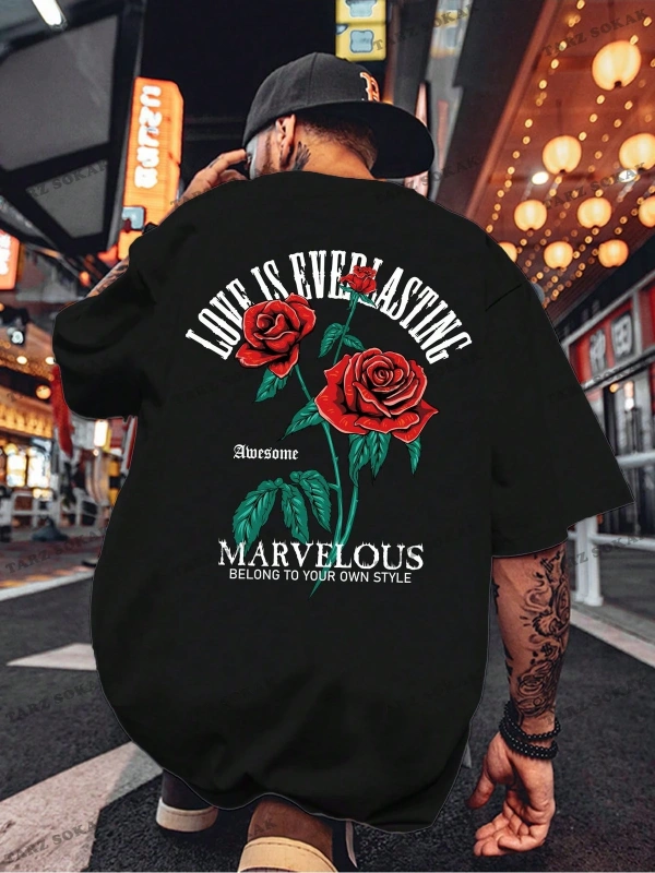 Uni?sex Bay/bayan Love Baskili Gül T-shirt