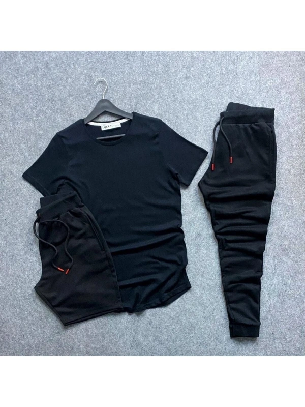 Unisex 3ü Bir Arada Spor Eşortman Takımı Ve Şort Siyah