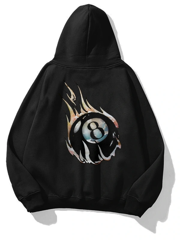 Unisex 8ball Fire Sweatshirt Hoodie Siyah