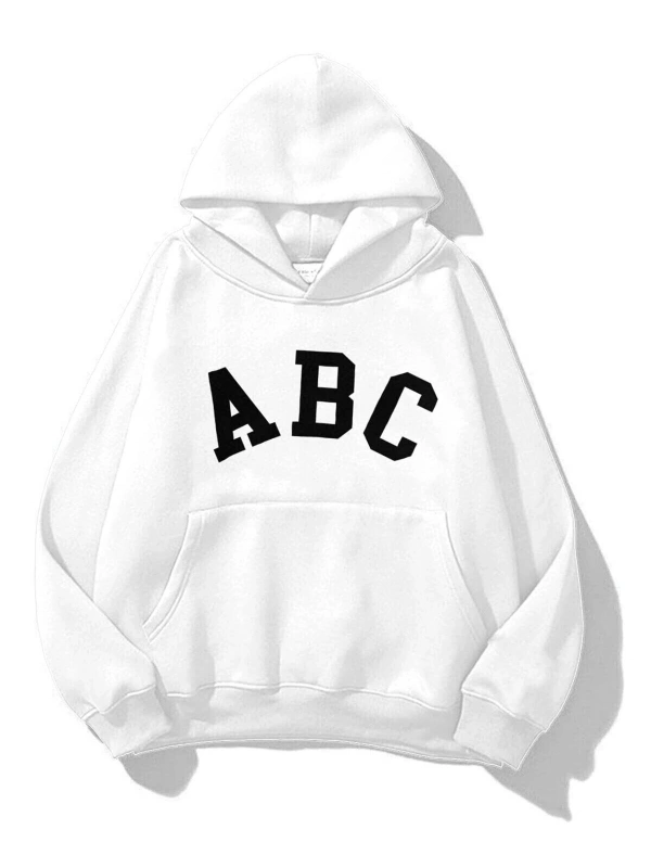 Unisex A B C Sweatshirt Hoodie Beyaz