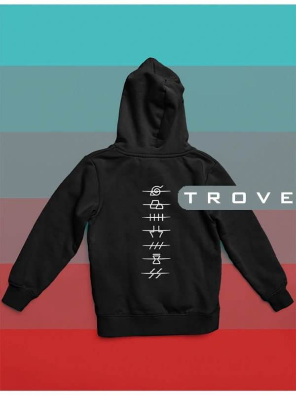 Unısex Akatsuki Naruto Sembol Ön Arka Sırt Baskılı Kapüşonlu %100 Pamuk Sweatshirt