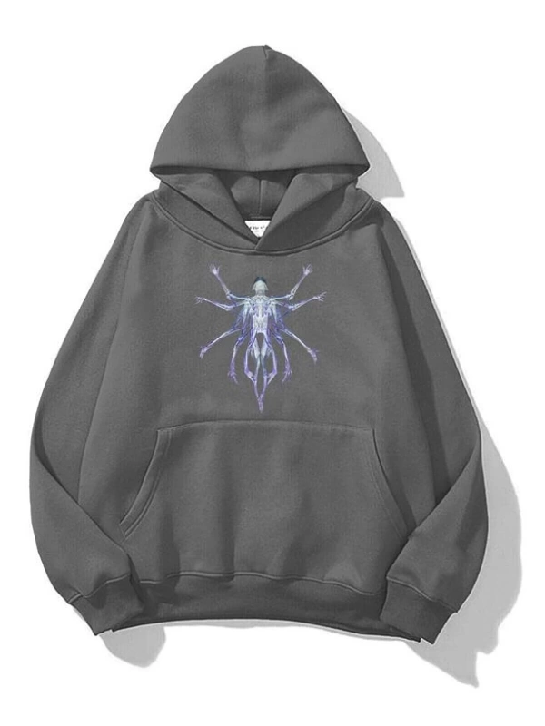 Unisex Alien Sweatshirt Hoodie Gri