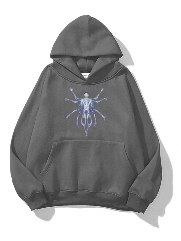 Unisex Alien Sweatshirt Hoodie Gri