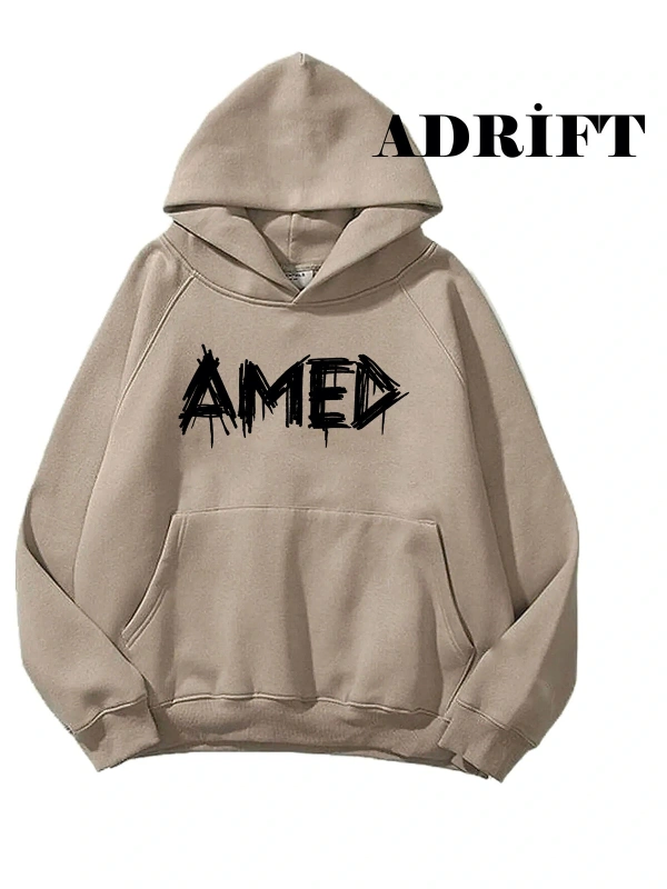 Unisex Amed Sweatshirt Hoodie Kapşonlu Bej