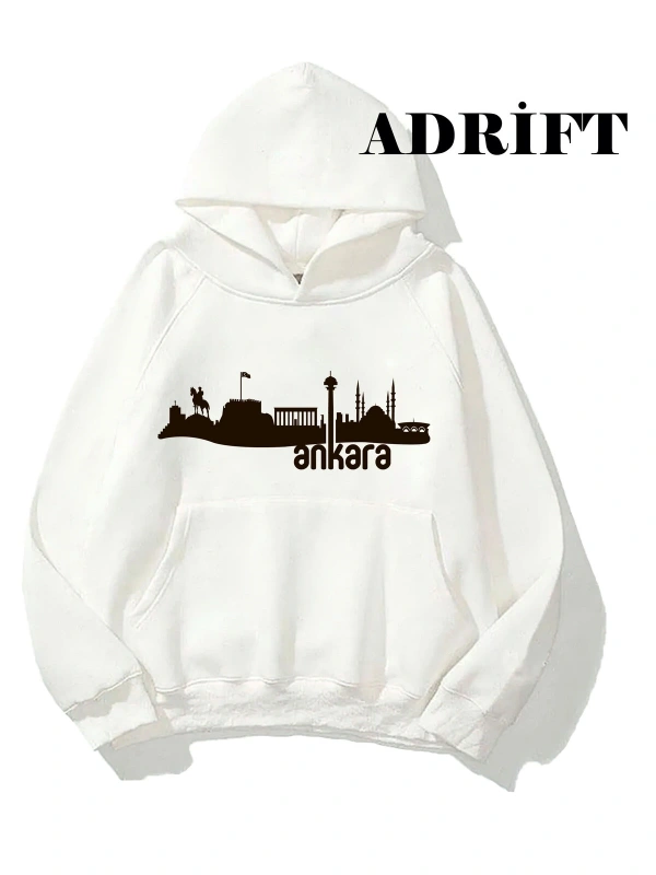 Unisex Ankara Sweatshirt Hoodie Kapşonlu Beyaz
