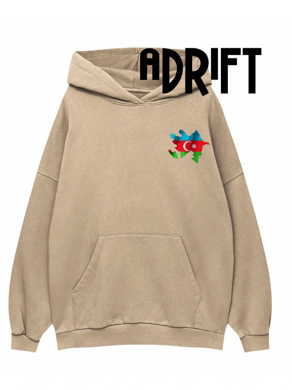 Unisex Azerbaycan 2 Özel Tasarım Swearshirt Hoodie Bej