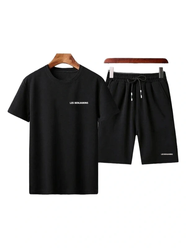 Unisex Baskılı Bisiklet Yaka Siyah Tişört Ve Siyah Bermuda Şort 2li Set Alt Üst