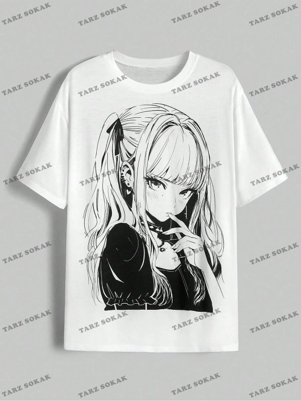 Unisex BAY  Anime Sevimli Anime Kız Baskı Casual Kadın Gevşek Kısa Kollu Tişört KOD-1308
