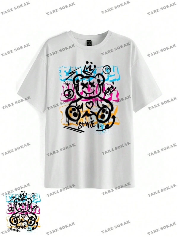 Unisex BAY  Desen Baskılı Düşük Omuzlu T-Shirt KOD-1334