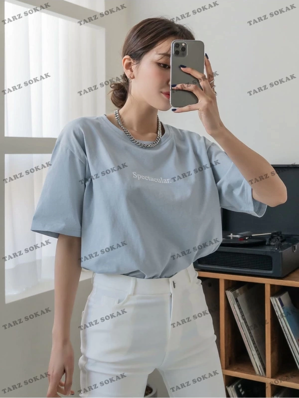 Unisex BAY  Harfli Grafik Düşük Omuzlu Tişört KOD-1341