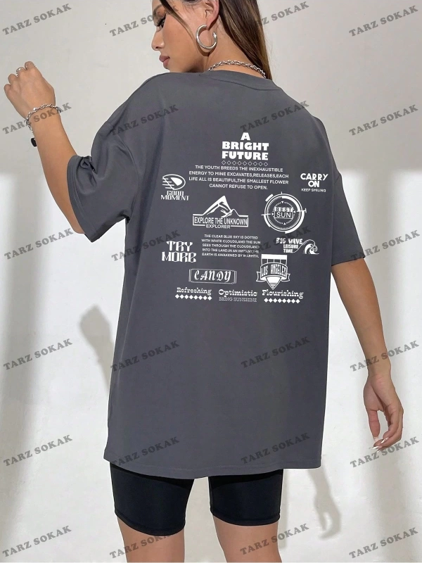 Unisex BAY  İngilizce Harfler Baskılı Kapalı Omuz Tişört KOD-1397