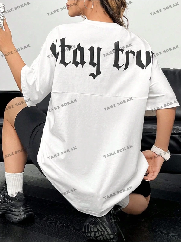 Unisex BAY  Kadın Ultra Bol Basic Harfli Tişört KOD-1383