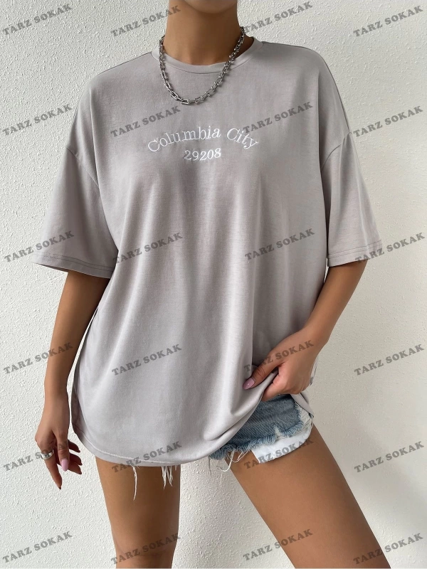 Unisex BAY  Mektup Nakış Damla Omuz Tişört KOD-1340