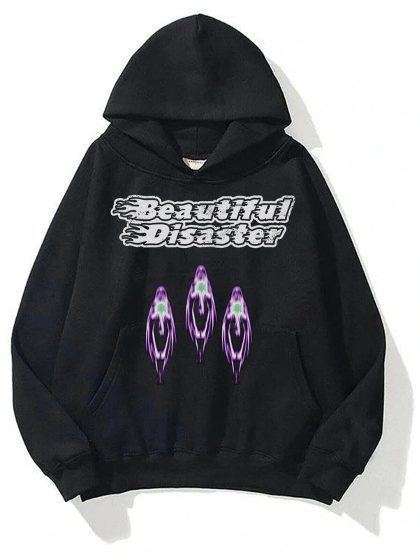 Unisex Beautiful Disaster Sweatshirt Hoodie Siyah