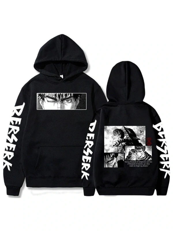 Unisex Berserk Guts Desen Erkek Hoodies 14715 Siyah