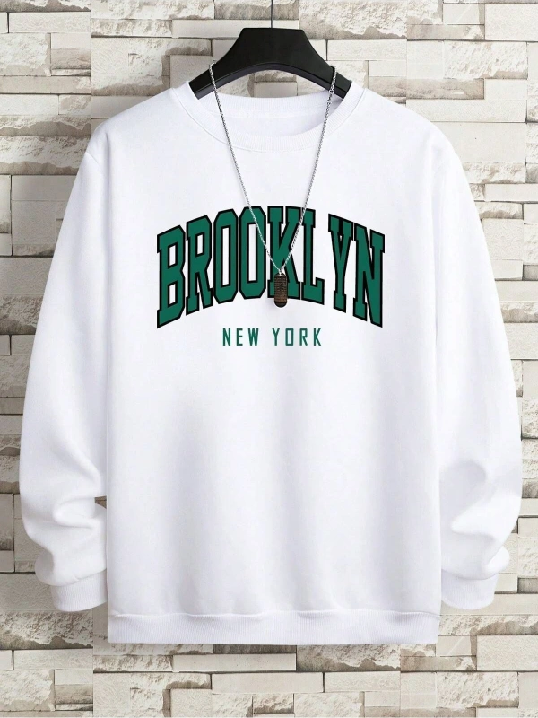 Unisex Beyaz Brooklyn Newyork 1898 Siyah Baskılı Kapüşonlu Oversize Sweatshirt mdgnmo