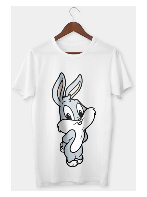 Unisex Beyaz Bugs Bunny Baskılı T-shirt