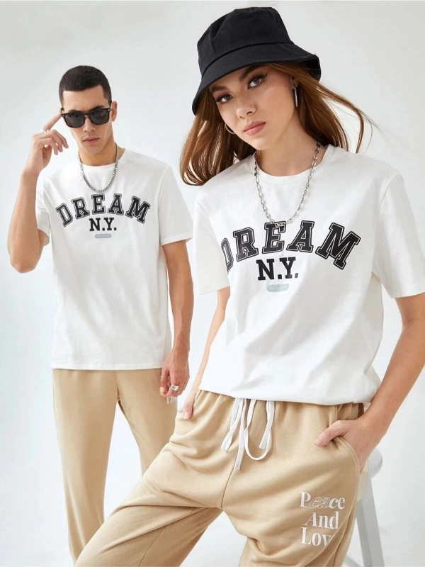 Unisex Beyaz Dream N.y. Baskılı 2li Set Sevgili Çift Kombini