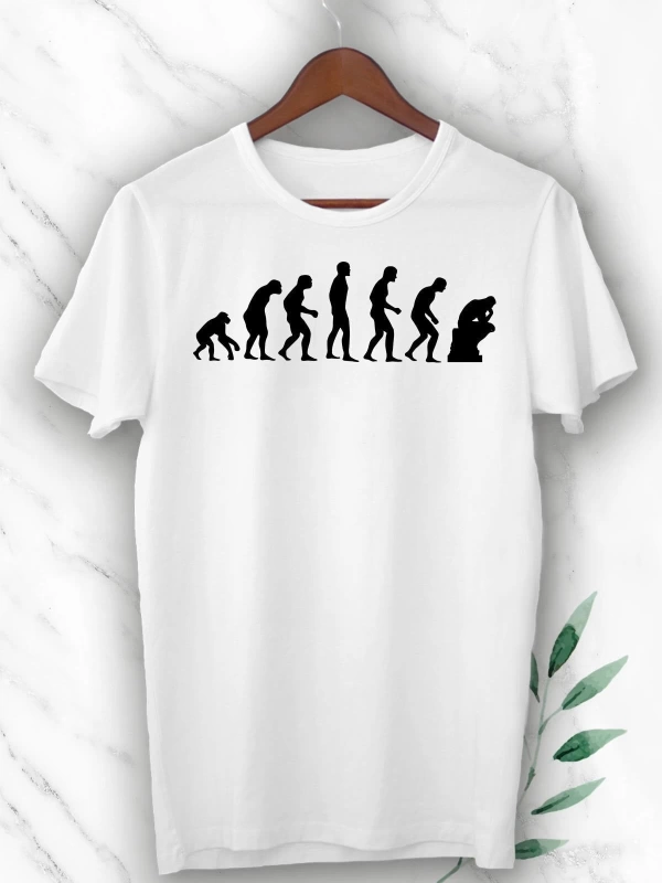 Unısex Beyaz Evolution Evrim Baskılı Tişört