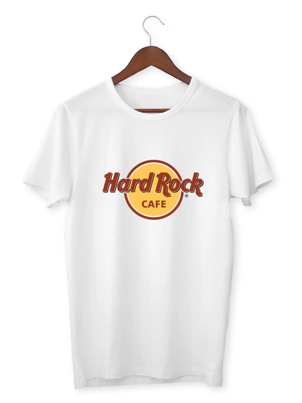 Unisex Beyaz Hardrock Baskılı T-shirt