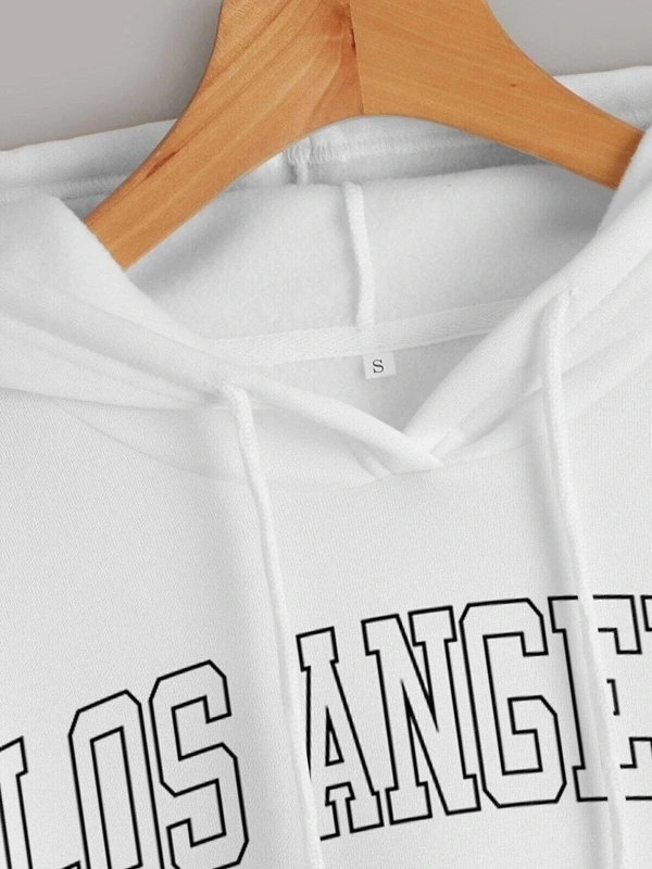 Unisex Beyaz Los Angeles Baskılı Kapüşonlu Oversize Sweatshirt