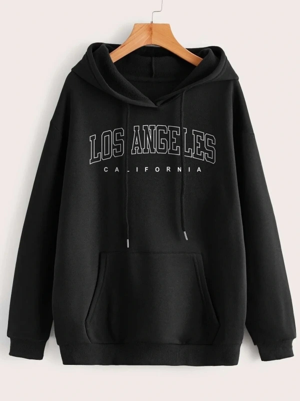 Unisex Beyaz Los Angeles Baskılı Kapüşonlu Oversize Sweatshirt