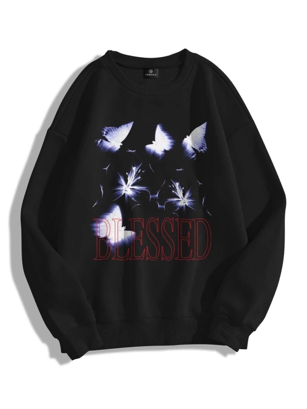 Unisex Blessed Bisiklet Yaka Sweatshirt