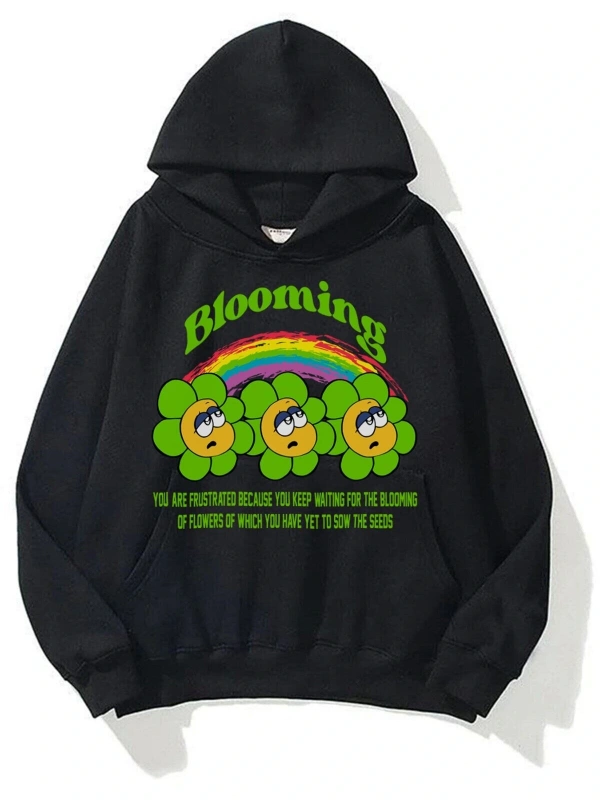 Unisex Blooming Sweatshirt Hoodie Siyah