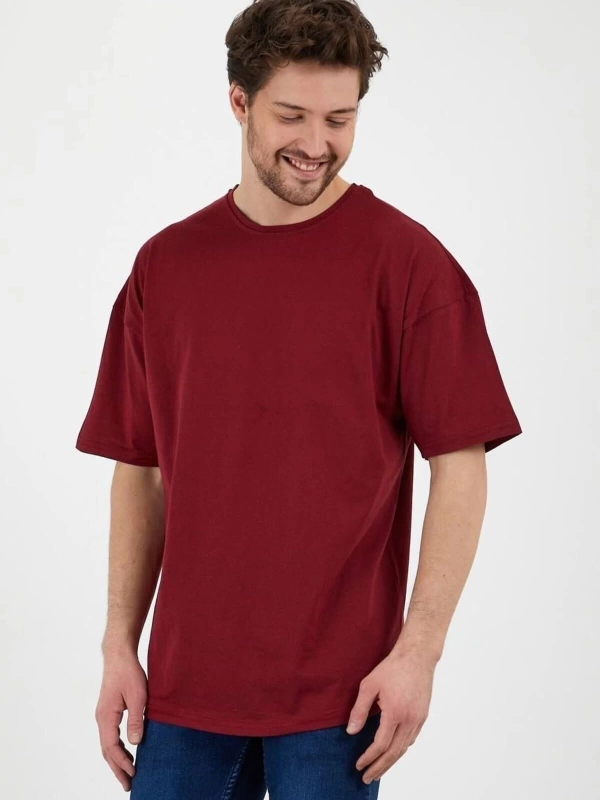 Unisex Bordo Bol Kesim Oversize Pamuklu Tshirt