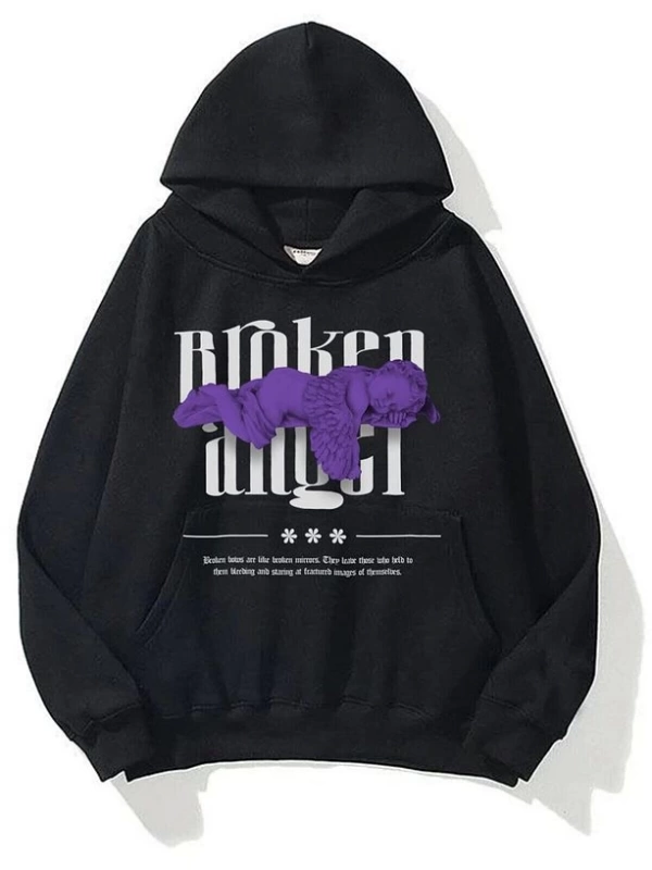 Unisex Broken Angel Sweatshirt Hoodie Siyah