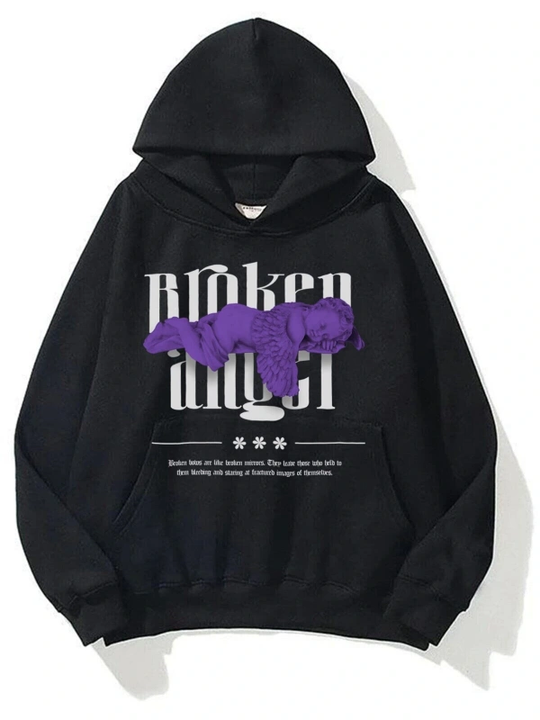 Unisex Broken Angel Sweatshirt Hoodie Siyah