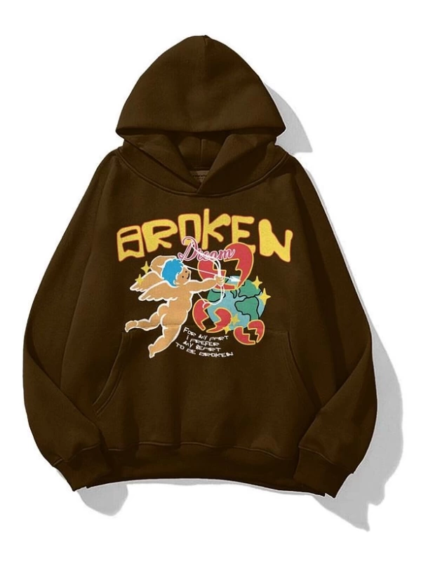 Unisex Broken Dreams Sweatshirt Hoodie Kahverengi
