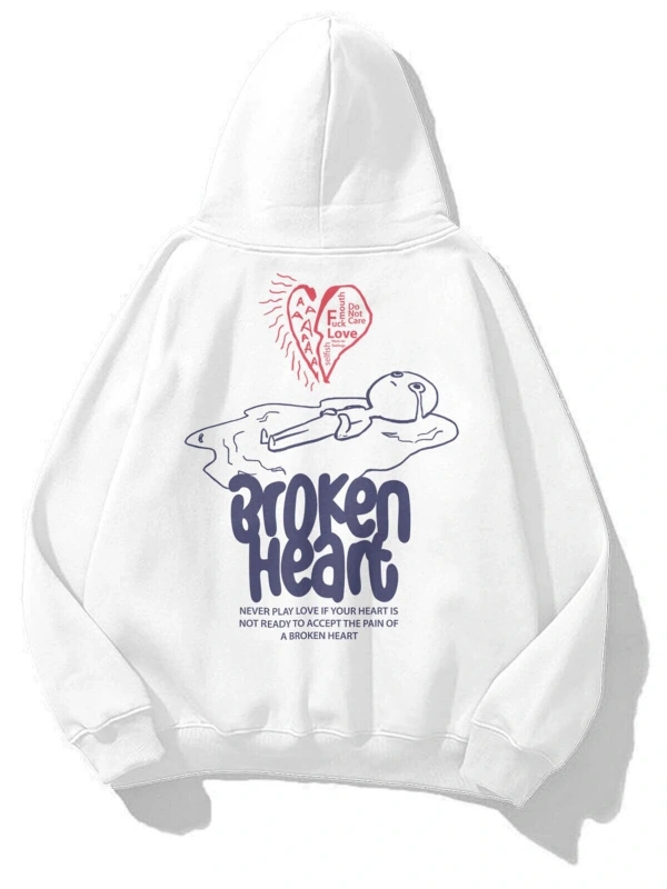 Unisex Broken Heart Sweatshirt Hoodie Beyaz